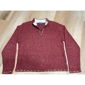 Woolrich Womens M Grenadine Red Marl Wool Blend Quarter Zip Sweater Fleece Lined